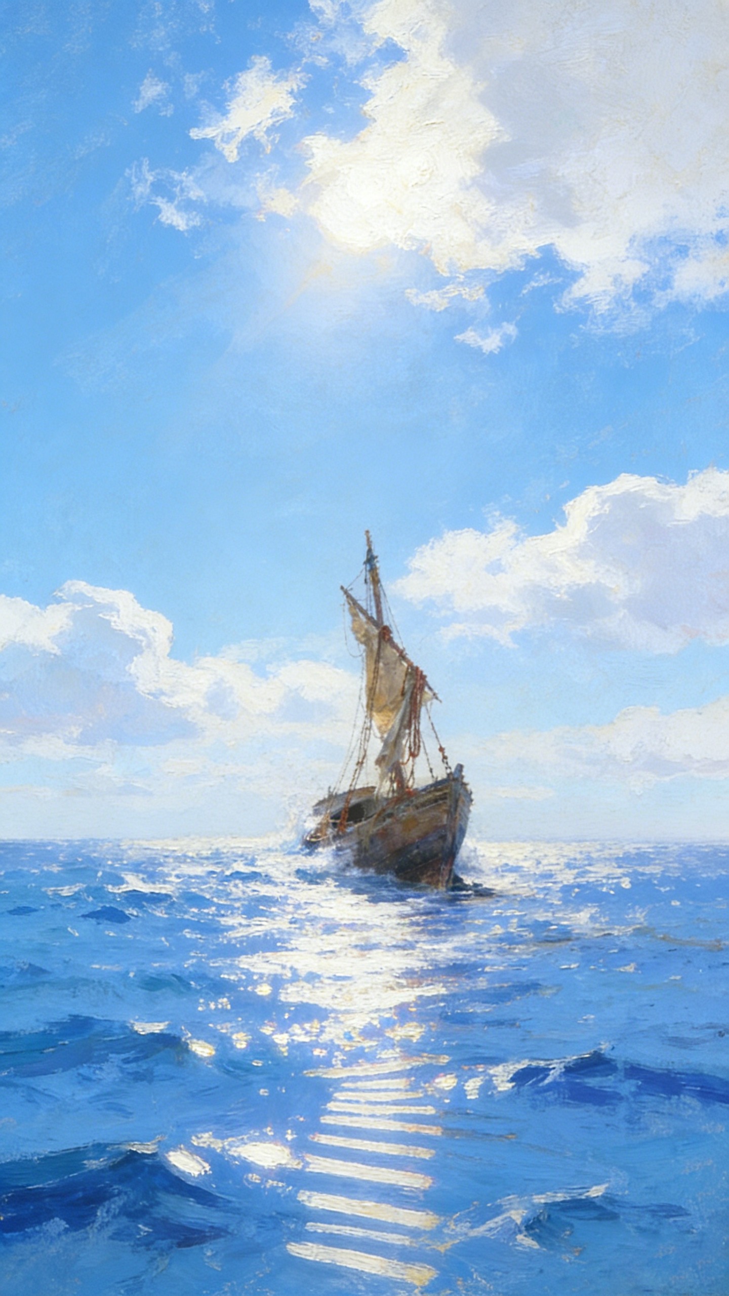River Sailboats Oil Art