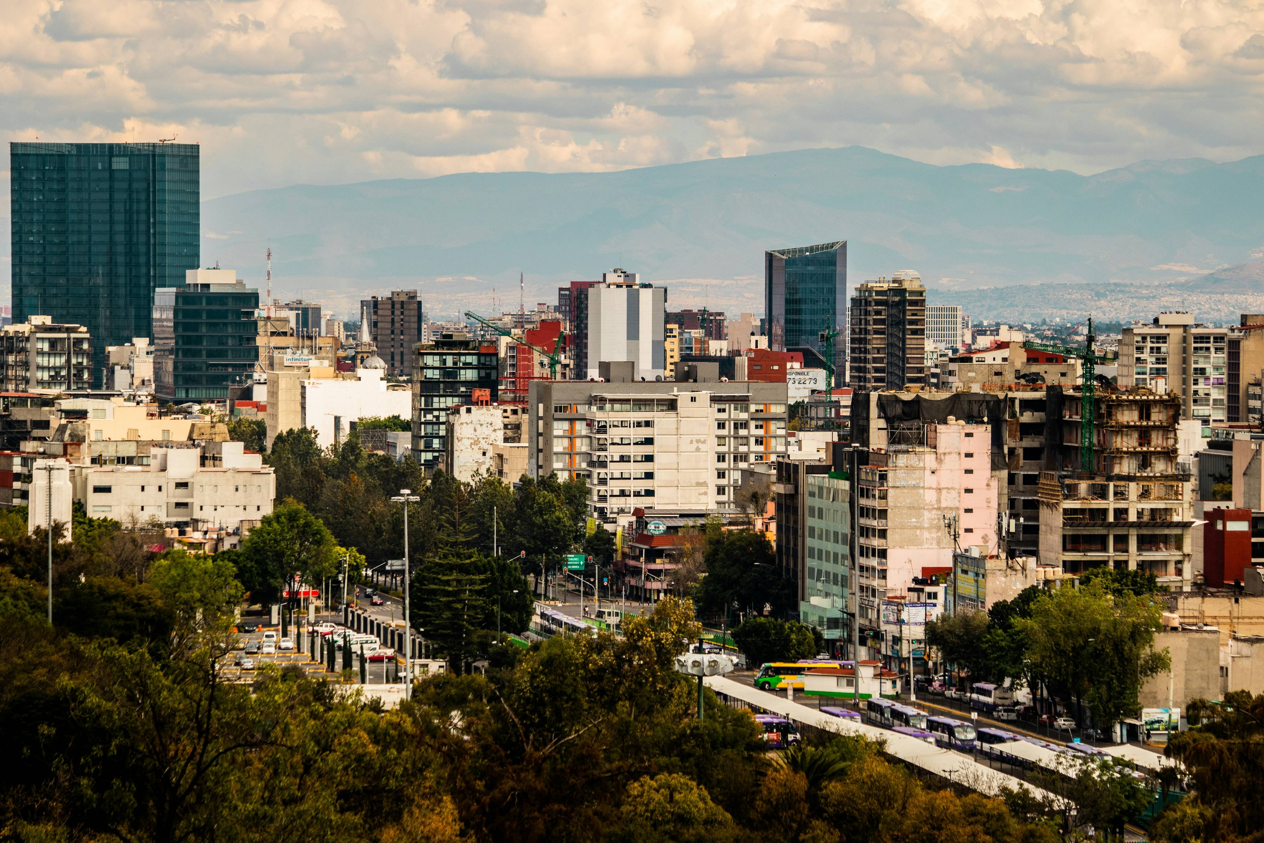 a view of a city with tall buildings